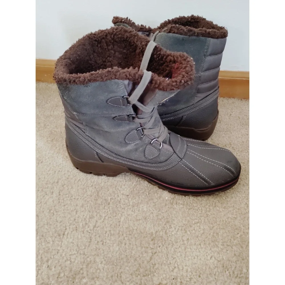 EUC-Pajar Women 10-10.5 Gray Suede Leather Winter Snow Hiking Boot Warm Fur Trim